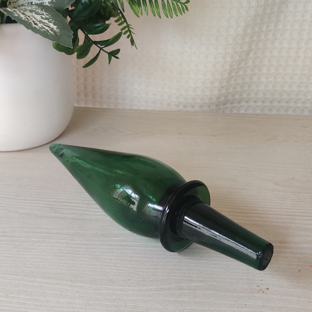 Vintage, Mid Century 1960's Green Hand Blown Glass Flame Stopper for Decanter